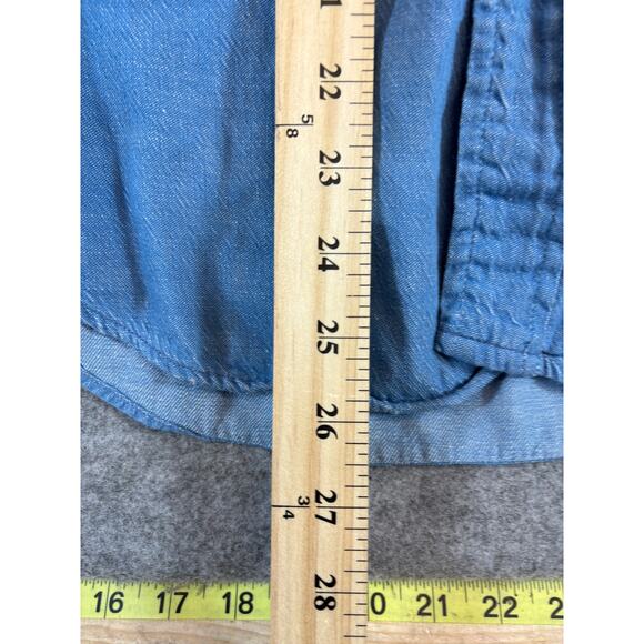 VINTAGE Helmsman Button Up Shirt Men Small Blue Chambray Workwear Minimalist 70s - Picture 3 of 7